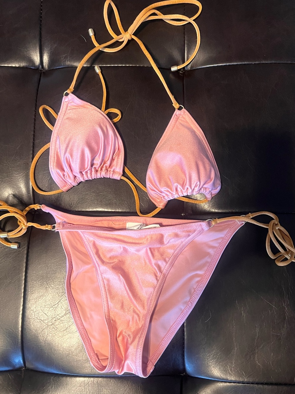 Zimmermann Pink Bikini Set with Tan String Ties - never worn!
